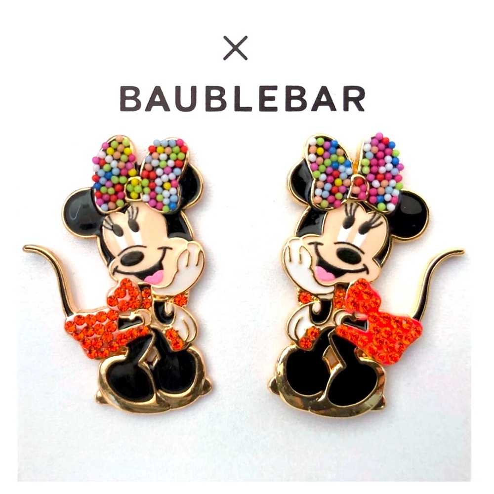 Disney BaubleBar Minnie Mouse Dangle Earrings Red Dress & Jewel Embellished Bow